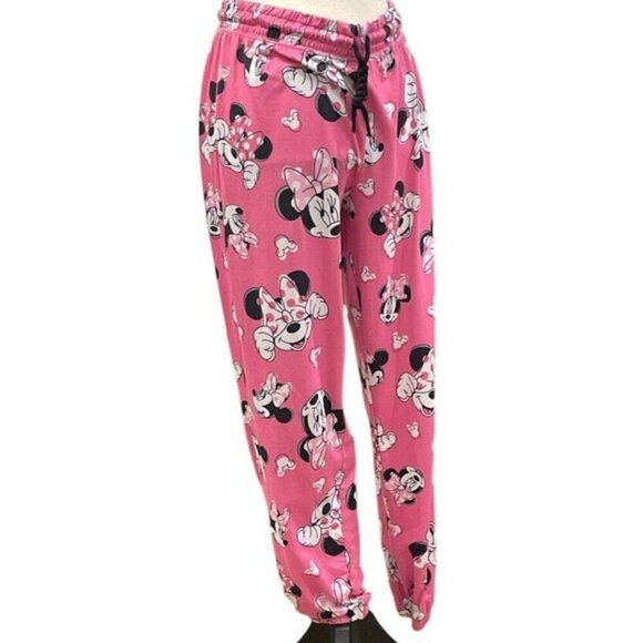 Disney Minnie Mouse Womens Jogger Sleep Pants Size M 8/10 Pink  Drawstring - Picture 13 of 16